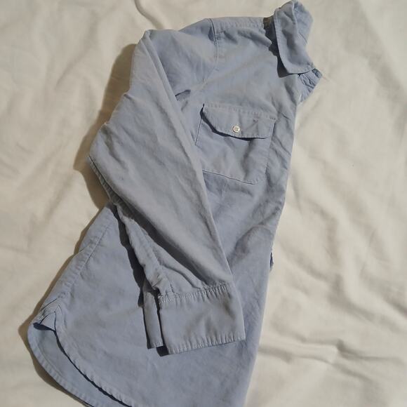 J Crew Women's sz 0 blue oxford half-button long-sleeve tunic blouse 100% cotton - Picture 10 of 11